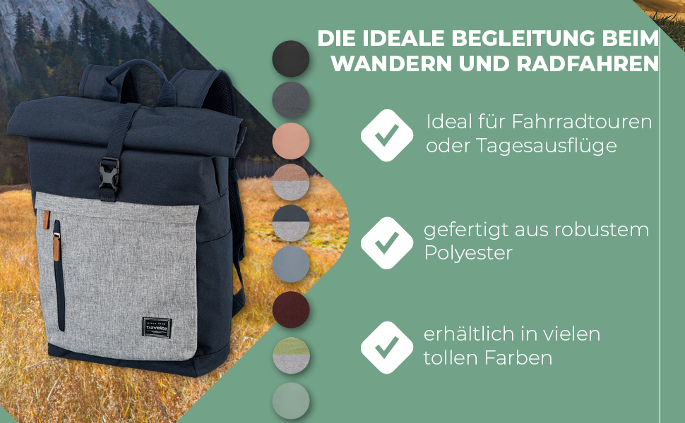 Рюкзак Travelite для ручної поклажі, рюкзак для ноутбука 15.6 дюймів, BASICS, туристичний рюкзак Rolltop, 60 см, 35 літрів, Marine/Gray