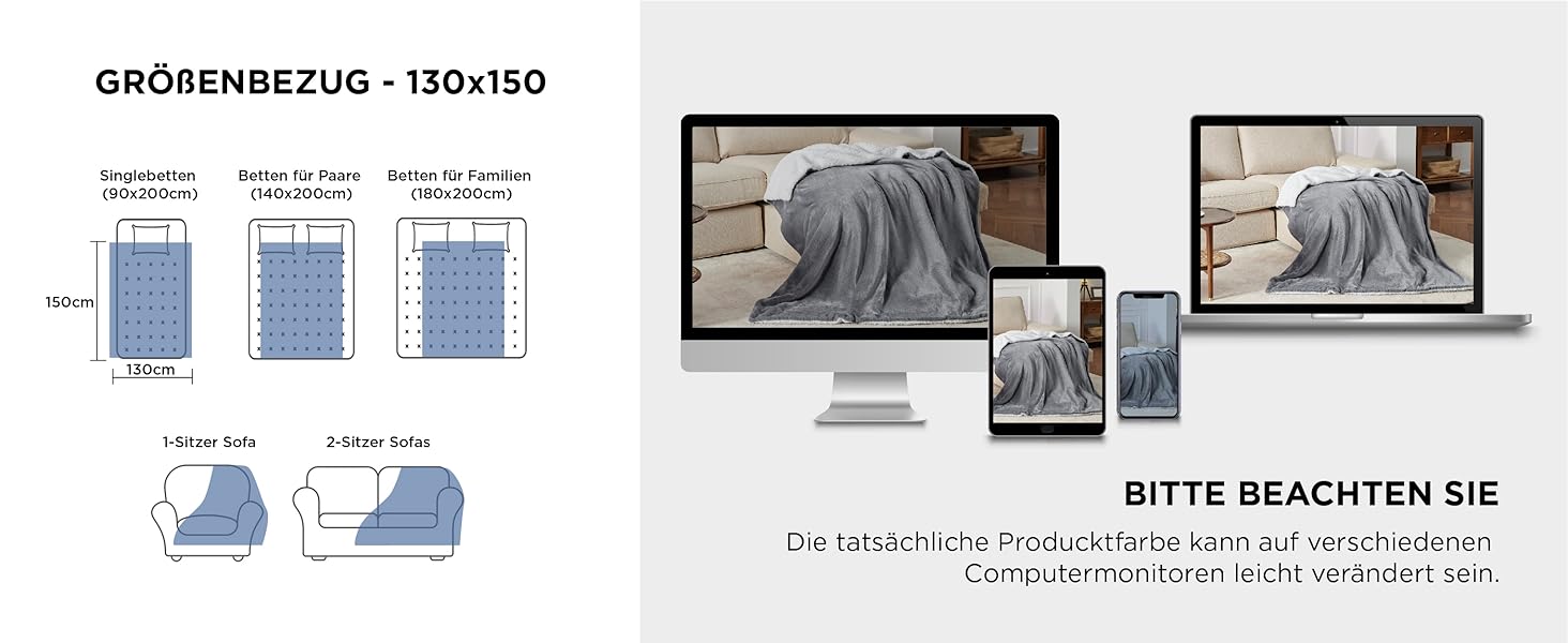 BEDSURE Плед з м'якого Sherpa, теплий вовняний плед - покривало на диван, пухнастий накид, товстий плед для дивану, подарунок для жінок, пухнастий домашній плед, сірий, 150x200 см, XL