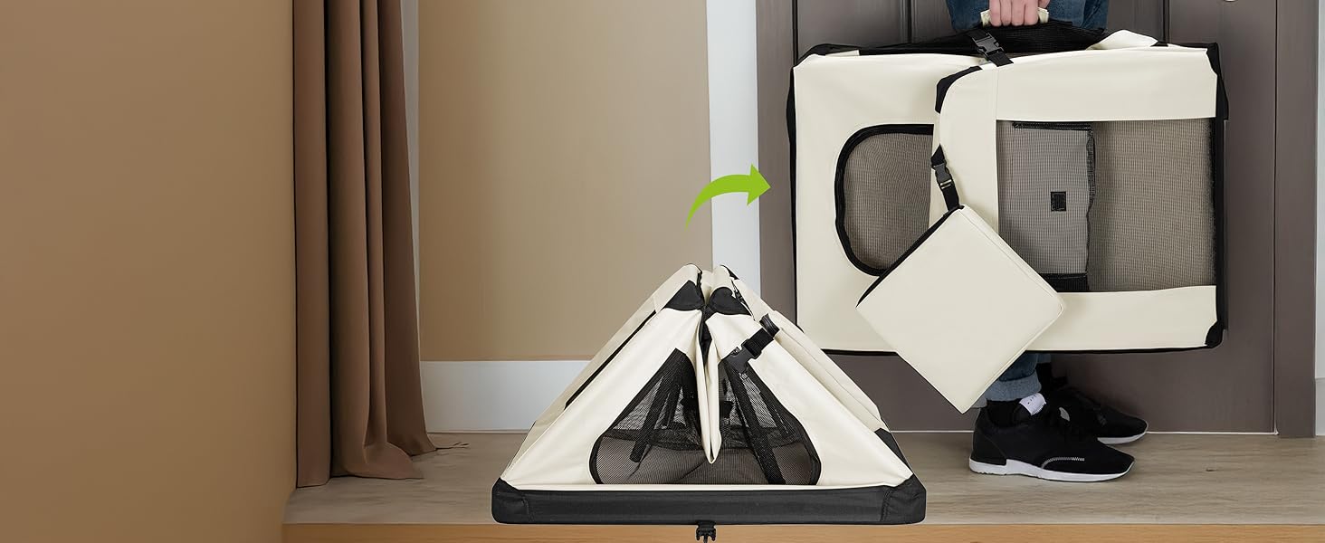 Juskys Foldable Dog Carrier Box - Portable Travel Cage for Dogs, Cats & Pets - Oxford Fabric, Includes Blanket, Bag & Handles - 34x50x36 cm