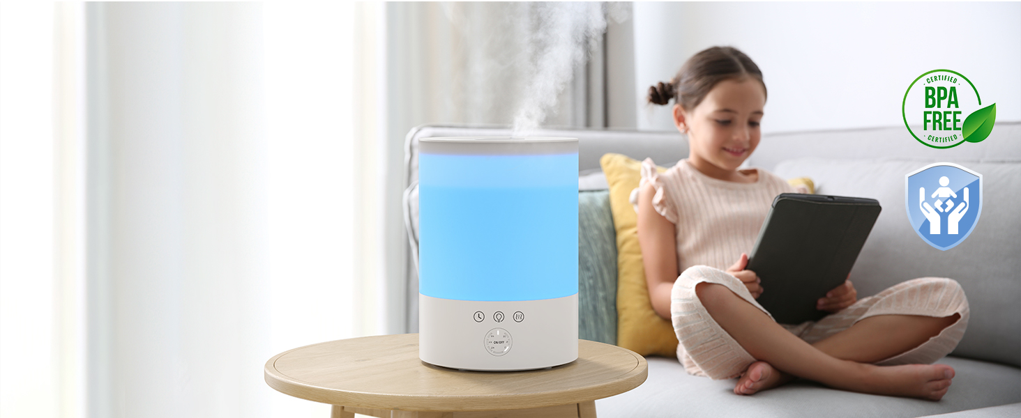 Зволожувач повітря Maxcio Top-Fill 2.5л з ультразвуком, RGB-підсвічуванням та аромадифузором, BPA-Free, 360° форсунки, до 30 годин роботи, 28dB, для спальні, дитячої кімнати та рослин