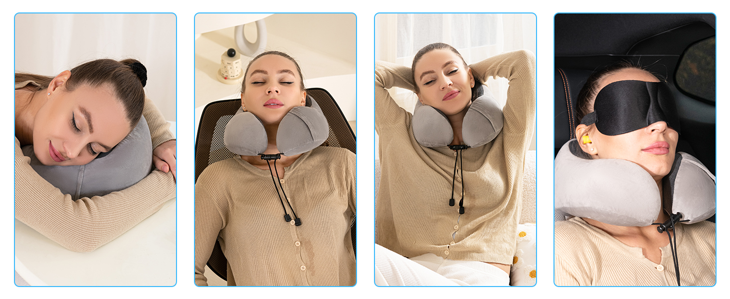 Подушка для шиї Good Nite для подорожей, авто та дому. Ергономічна подушка з Memory Foam, регульована, сірого кольору.