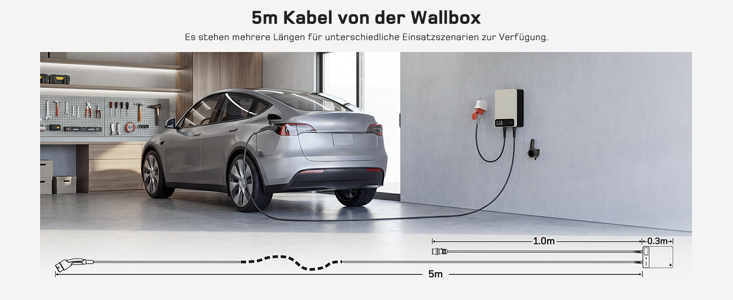 Wallbox 11 кВт з Wi-Fi та кабелем Type 2 7,5м, 3-фазне зарядне для електромобілів (BEV/PHEV), 6-16A, 400V, RCD Type A 30mA/DC 6mA, IP54, чорний. Зарядна станція для дому.