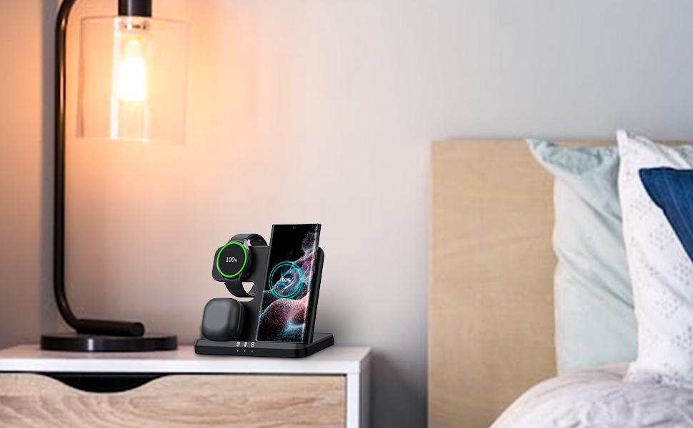 Seacosmo Бездротова зарядна станція 3-в-1, 18W для Samsung Galaxy Watch 8/7/Ultra/6/5/4/3/Pro, S24/23/22/21/Plus/Ultra та Buds