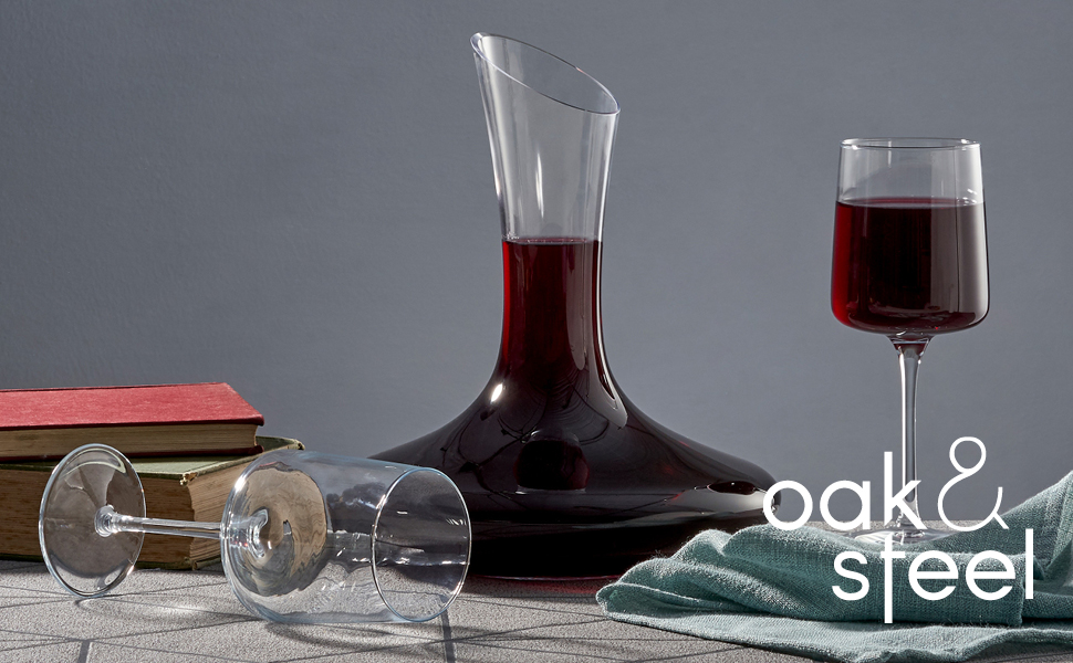 Oak & Steel - Premium Wine Decanter & Aerator Gift Set with Accessories (Large, 1.8L) - Stable & High-Quality Crystal Glass Wine Carafe - Maximum Wine Aeration