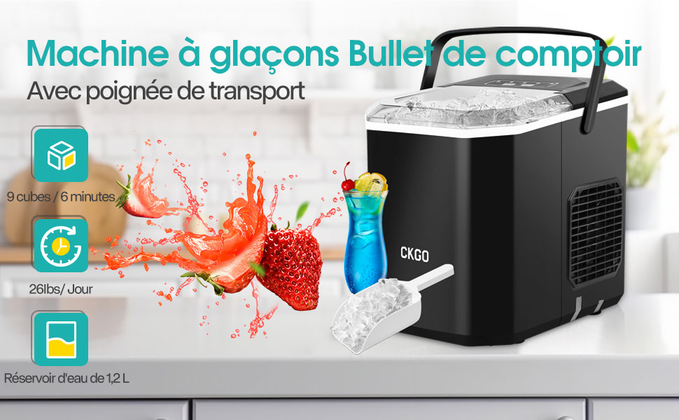 Smart Ice Maker Machine with WiFi Control - 15KG Daily Output, Fast Ice Production (6 mins/9 cubes), Self-Cleaning, 2 Sizes, for Kitchen, Office, Bar, Party, RV (Black)