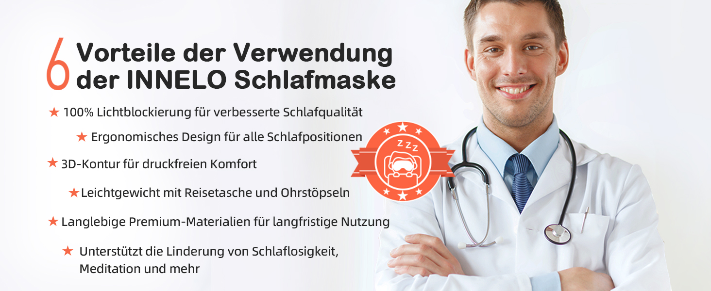 INNELO 3D маска для сну з блокуванням світла, ергономічна, для комфортного сну, чорна