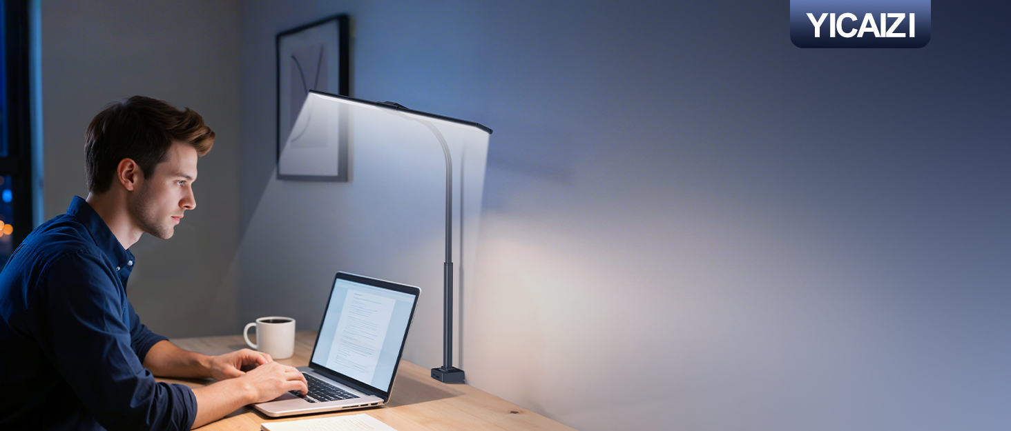 LED лампа настільна з регулюванням яскравості - 1500LM 24W, кріплення-прищіпка, з пультом, гнушкий 80см шнур, USB-порт, для офісу та дому (Чорний)