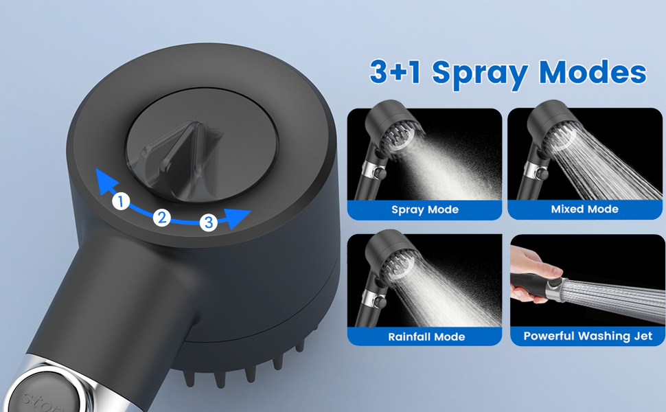 Фільтрована душова лійка з високим тиском, ручна, з шлангом, 4 режими, економія води, стоп-функція, для жорсткої води, видаляє хлор та бактерії (DY-001, чорний)