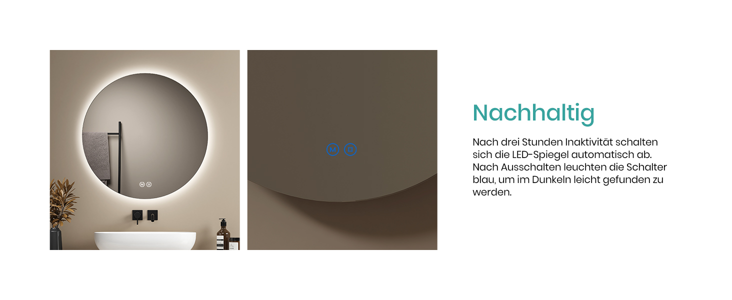 Дзеркало для ванної кімнати EMKE круглої форми з підсвічуванням 80 см - кругле дзеркало з 3 кольорами світла, регулюванням яскравості, сенсорним управлінням, функцією пам'яті та енергозбереженням. Розміри: 80 см x 80 см