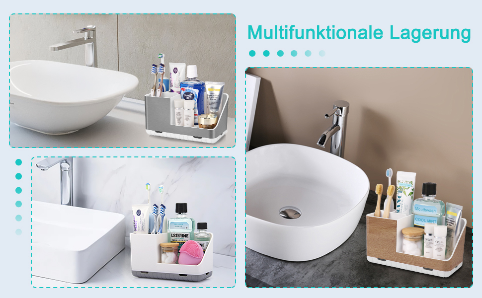 Тримач для зубних щіток у ванну кімнату: органайзер з отвором для зливу, знімний, сірий