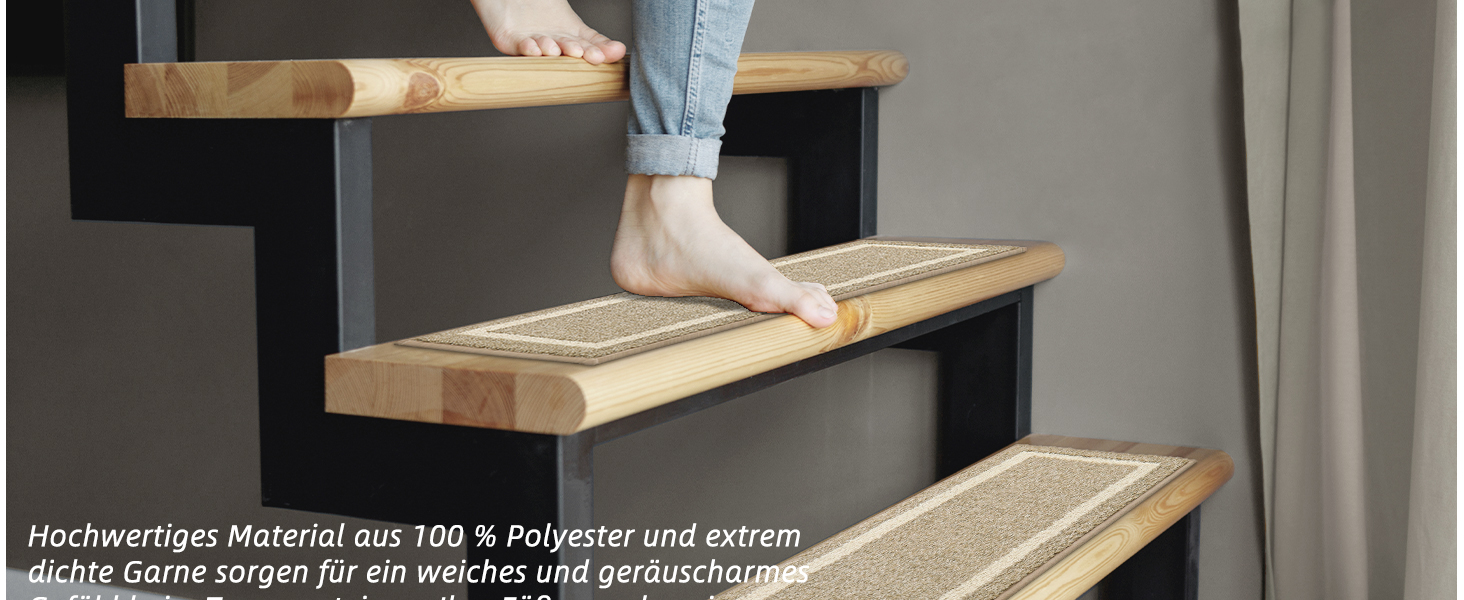 Ковзаючі килимки на сходи Cosy Homeer, 70x22 см, 15 шт., самоклеючі, антиковзаючі, машинне прання, 100% поліестер, TPE-підкладка, бежевий (4 шт.)