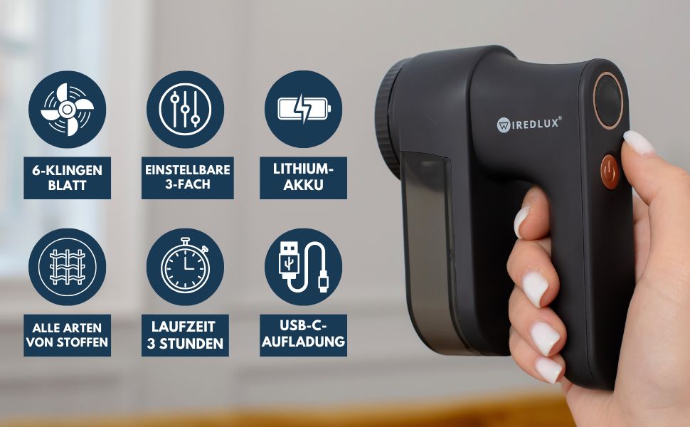 Електричний видальник ворсу та котушок для одягу – 3 швидкості, LED-дисплей, USB-зарядка, портативний видальник ворсу з подвійним захистом, Charcoal