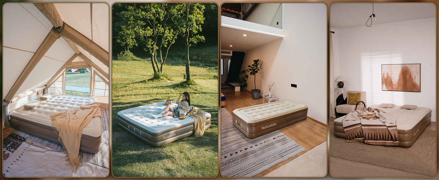 Надувний матрац Naturehike для кемпінгу та дому (190x100x45 см), самонадувний, з акумуляторним насосом, для 1 особи, коричневий