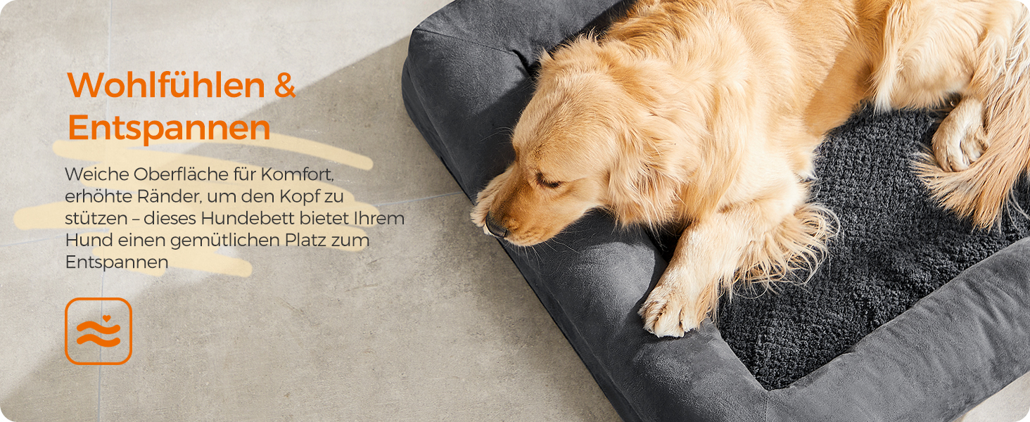 Ортопедичне ліжко для собак Feandrea, м'яке, з піднятими бортиками, знімний чохол, 106 x 76 x 18 см, сіре