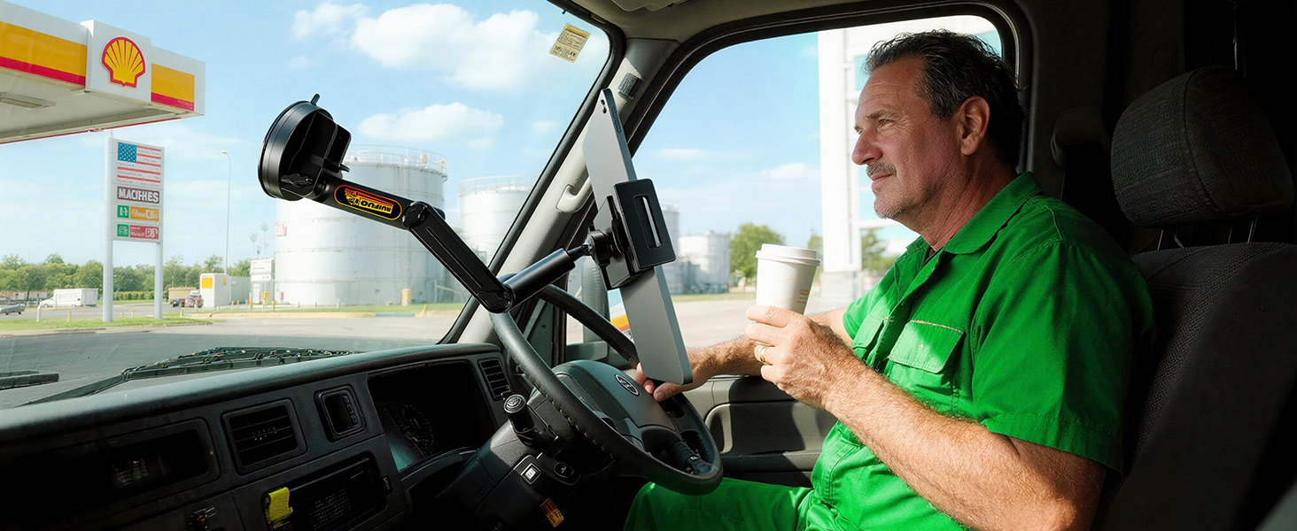 Тримач для планшета в авто/Вантажівка, міцний кріплення на присоску, довгий подовжений важіль, сумісний з iPad та іншими планшетами (16.7 дюймів, чорний)