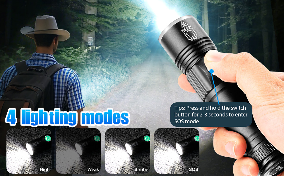 LED ліхтарик WholeFire 2 шт. 5000 люмен, 4 режими, IP65, водонепроникний, для кемпінгу, дітей, туризму, активного відпочинку