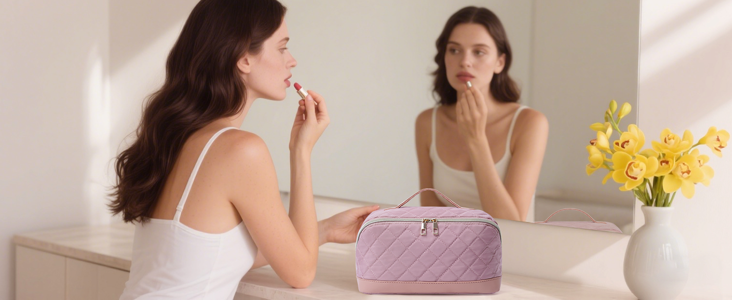 Косметичка для подорожей Wandering Nature для жінок: велика, водонепроникна, з відділенням для пензликів, рожева (патент)