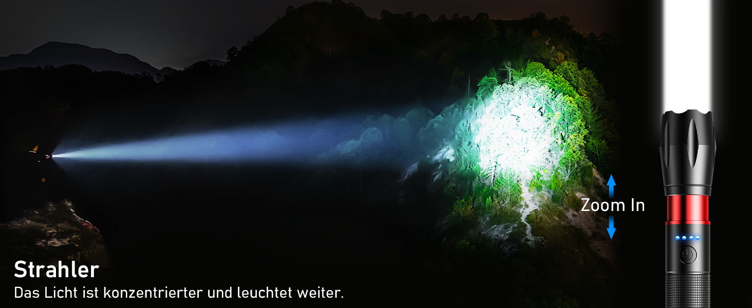 LED ліхтарик Blukar: надпотужний, з зумом, 5 режимів, водонепроникний IPX6, для кемпінгу, риболовлі та активного відпочинку