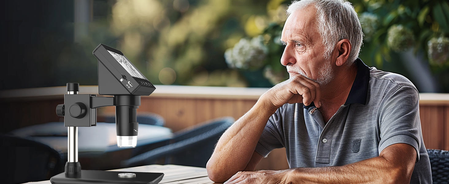 Цифровий мікроскоп AOPICK з LCD екраном, 50X-500X, 4.3 дюйма, 1080P, USB, 8 LED, для дорослих/дітей, сумісний з MacOS/Windows (чорний)