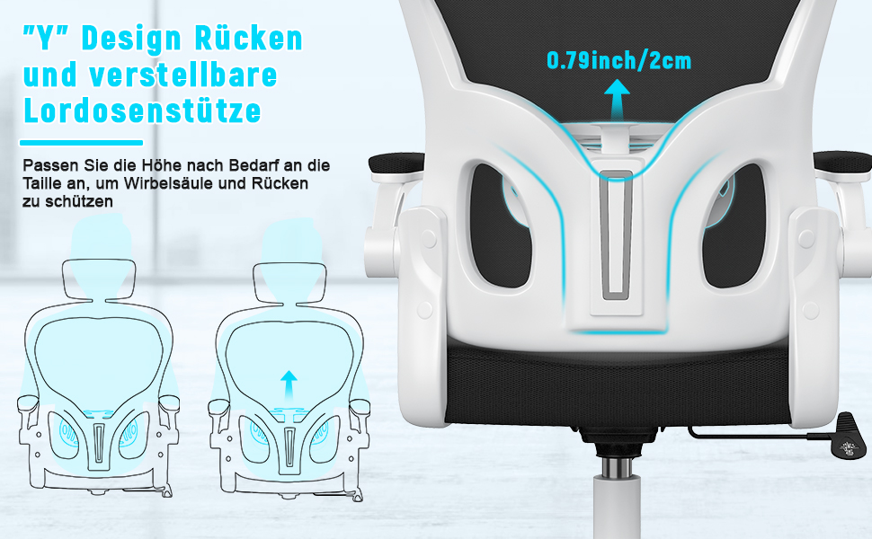 Офісний стілець Naspiro з регульованими підлокітниками, ергономічний, з сітчастою спинкою, підтримкою попереку, регулюванням висоти, м'яким сидінням, поворотний на 360°, (білий, з підголівником)