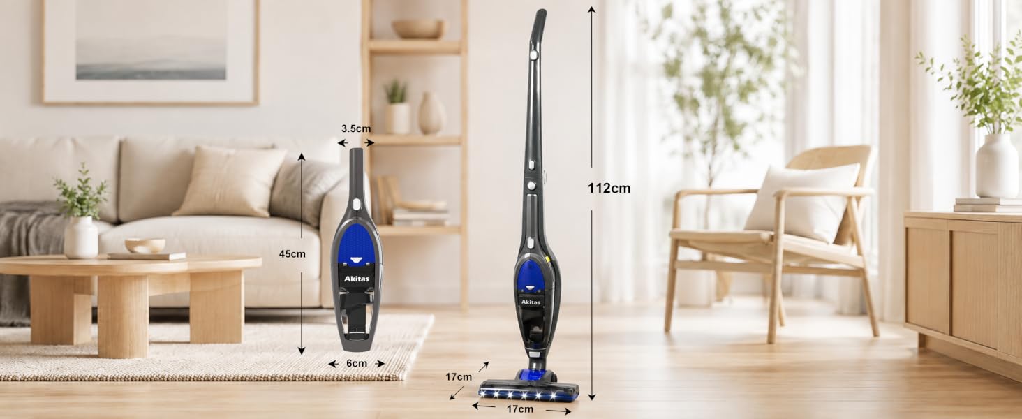 Акумуляторний бездротовий пилосос Akitas V10A з BLDC-мотором 450W, потужність всмоктування 45kPa, LED-щітка з зеленим світлом, для килимів, твердих підлог та шерсті тварин