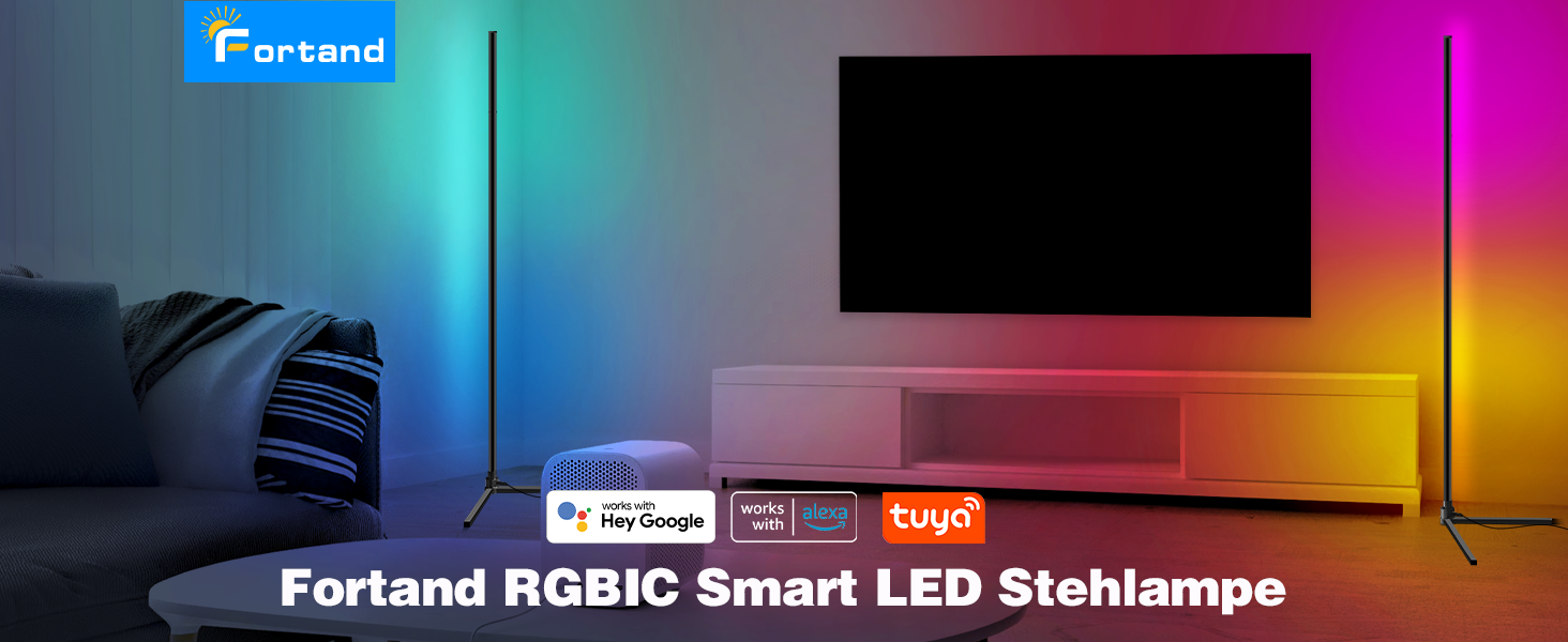 LED кутова лампа Fortand з Wi-Fi, RGB, диммування, сумісна з Alexa/Google Home, з пультом, 155 см, трикутна база