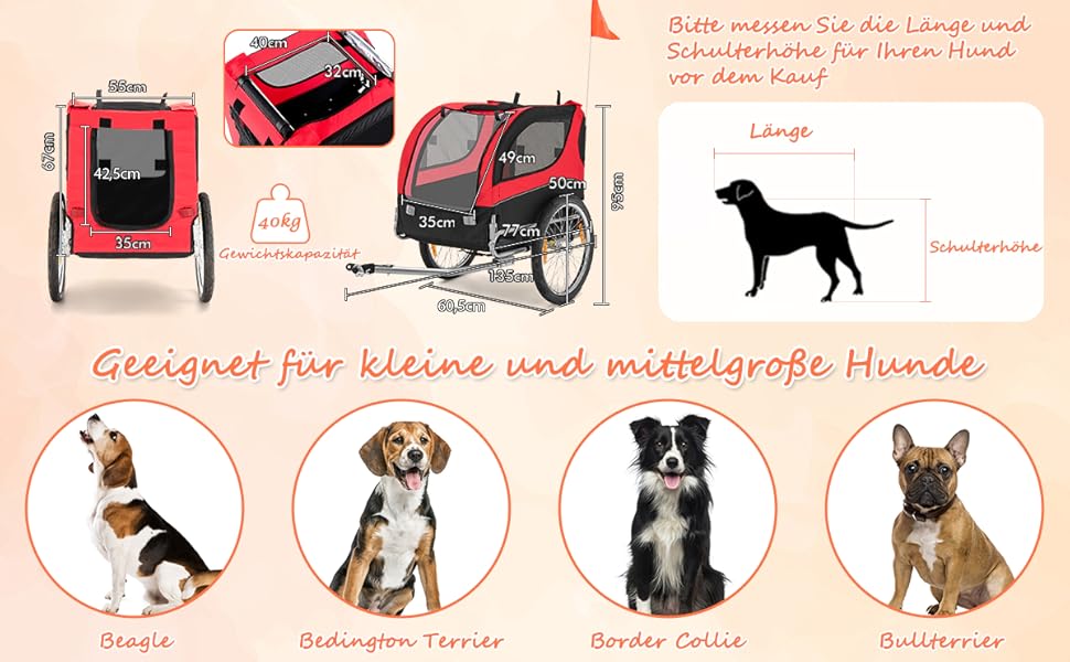 Фаркоп для велосипеда Costway для собак до 40 кг, червоний, складаний