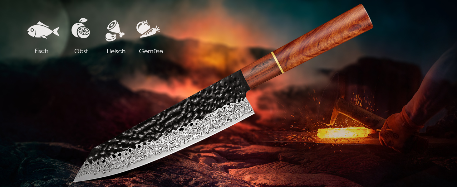 Професійний кухонний ніж Kiritsuke BILLION DUO 21 см, дамаск VG10, 67 шарів, дерев'яна ручка, серія HGBY