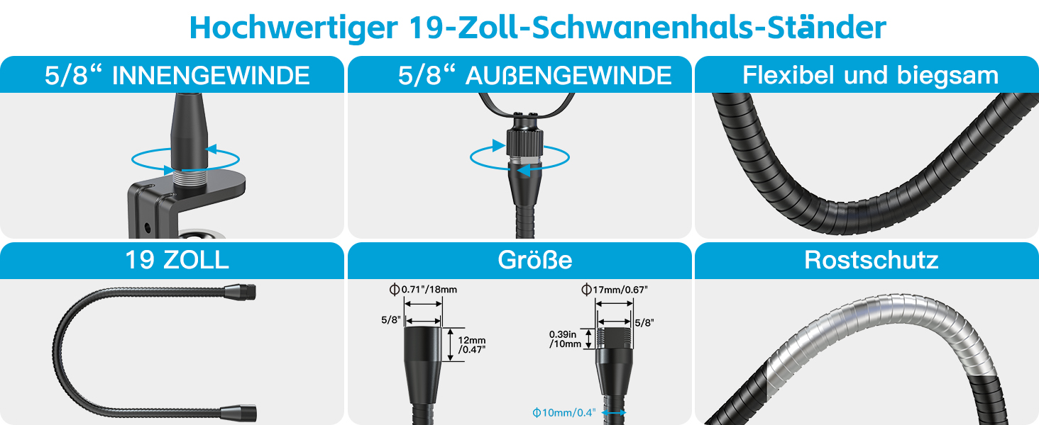 Кріплення для мікрофону Zealsound – регульований штатив-«лебідь» з кріпленням, адаптер 3/8' на 5/8', міцна клямка для столу, сумісний з Blue Snowball, Ice, Spark, SoloCast, 33 см (T19-19 см, лише кріплення)