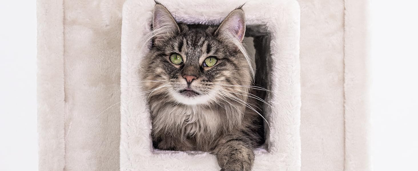 Котячий комплекс Petrebels Cleopatra, 134 см, з лежаком та котячою печерою, діаметр стовпів 9 см, бежевий/кремовий