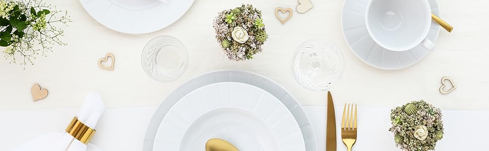 CreaTable Barcelona: 12-Piece Porzellan Geschirrset - Tafelservice, spülmaschinen- und mikrowellengeeignet, Made in Europe