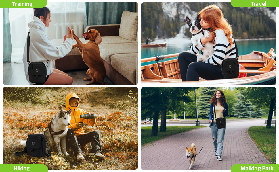 Водонепроникна сумка для ласощів для собак COOWONE, велика місткість, для прогулянок, компактна та легка, з дозатором пакетів для екскрементів, сумка через плече для дресирування собак, чорна