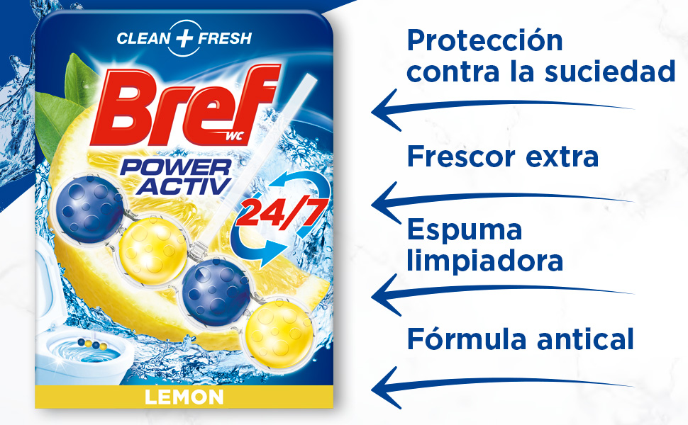 Гель-блочок для унітаза Bref Aktive Kraft Лимон, 10 шт x 50 г (загальна вага 500 г)