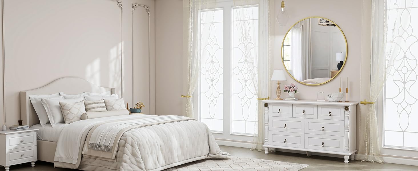 BEAUTYPEAK Дзеркало кругле 60 см з декоративним алюмінієвим каркасом, безпечне для ванної кімнати, для спальні, вітальні (106x106 см, золото)