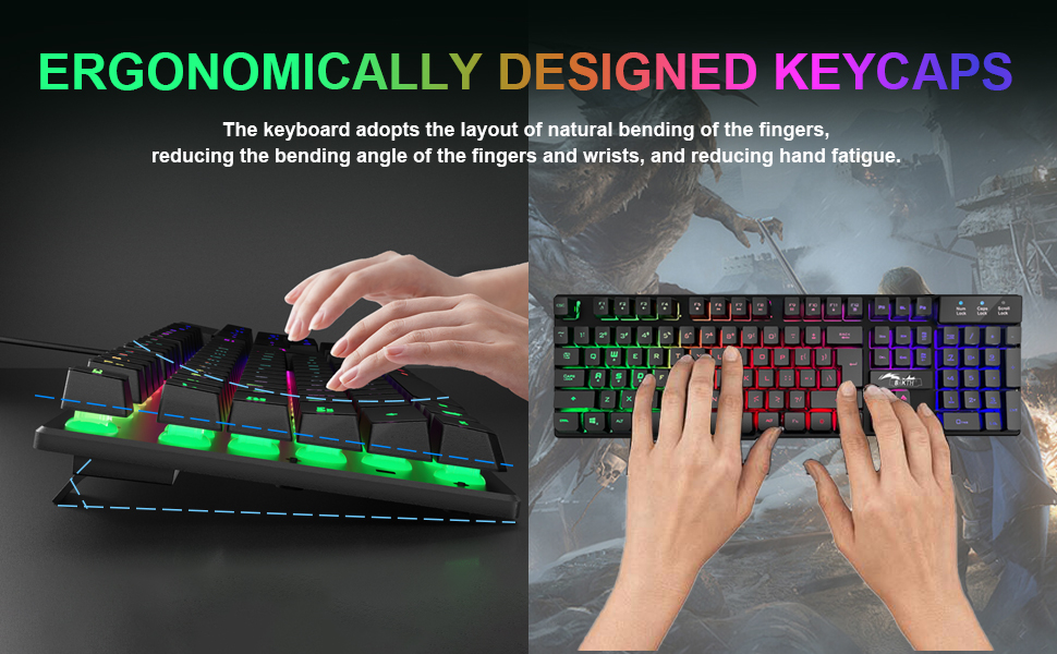 BAKTH Комплект клавіатури та миші для геймінгу, LED-підсвічування QWERTZ DE, вологостійкий, 2400 DPI для професійних геймерів