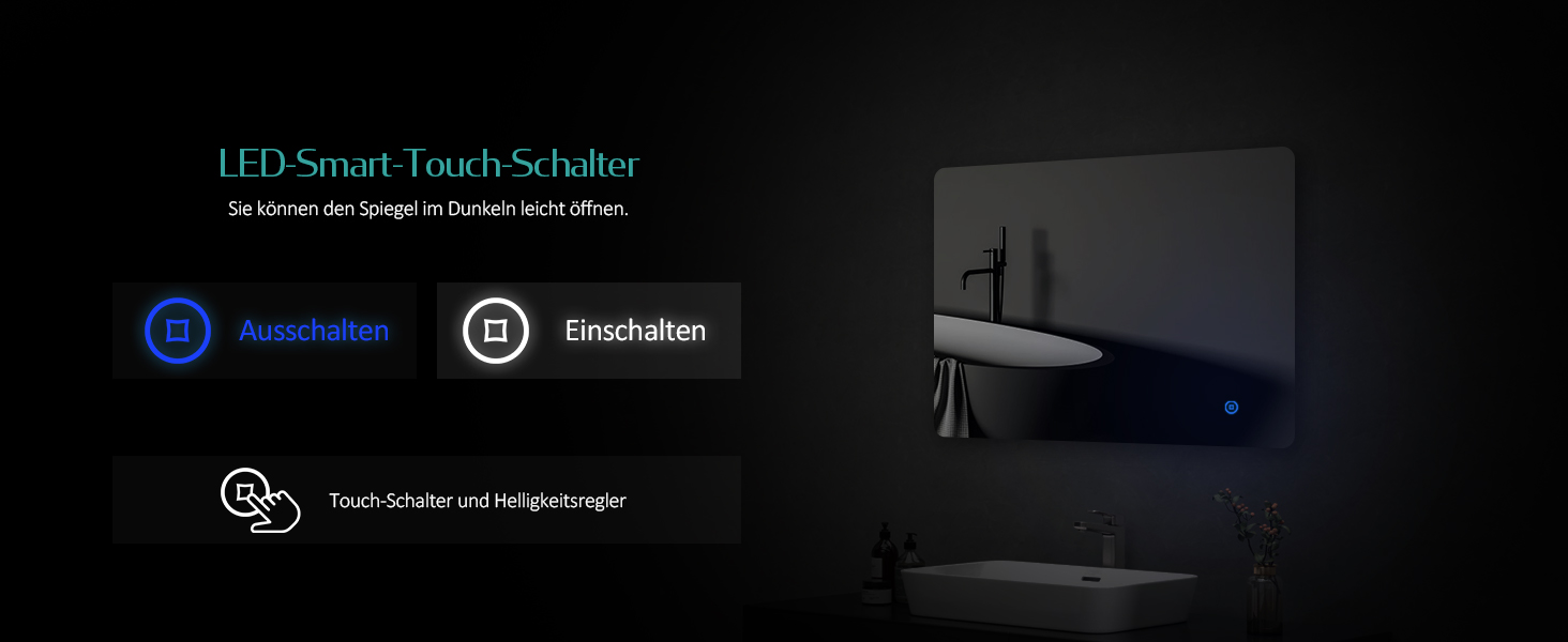 Дзеркало для ванної кімнати EMKE з підсвічуванням 50x70 см, проти запотівання, 3 кольори світла, диммування, сенсорне управління, функція пам'яті та автоматичне вимкнення через 3 години