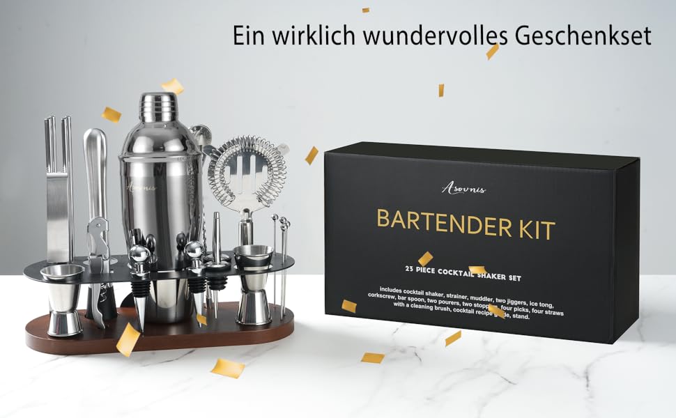 Набір бармена 23 предмети: шейкер, сито, ложка, мадлер, для дому, бару, вечірки | Набір для приготування коктейлів