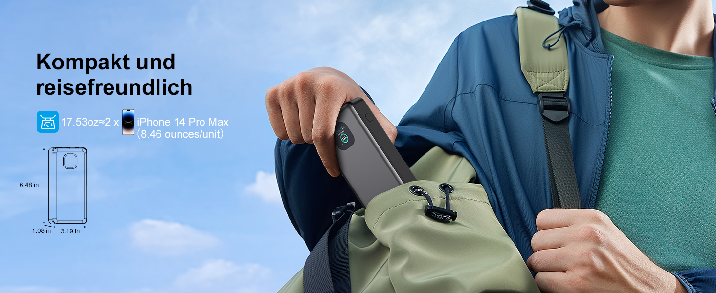 Power Bank 140W, 25000mAh з дисплеєм для ноутбука, MacBook, iPad, iPhone, Switch, Dell XPS (Сірий)