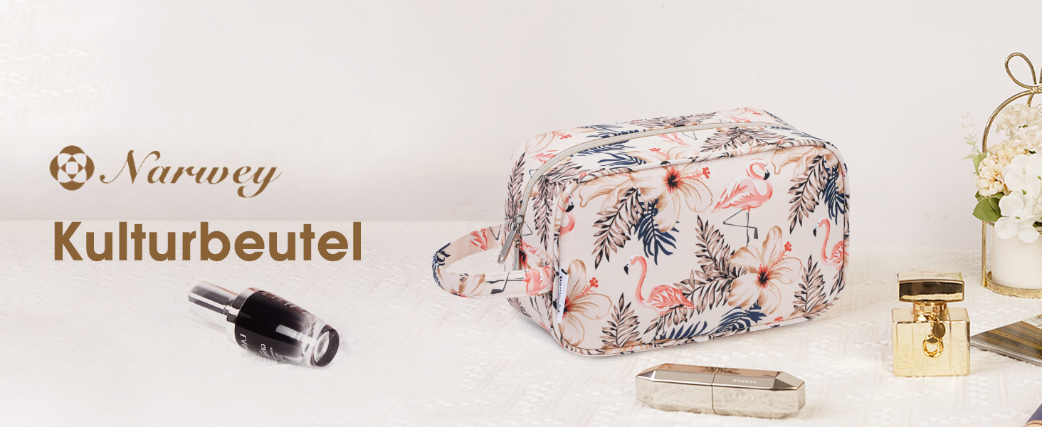 Чоловічий туалетний набір Narwey: водонепроникний, міцний, з багатьма відділеннями, для подорожей (чорний, бежевий з фламінго)