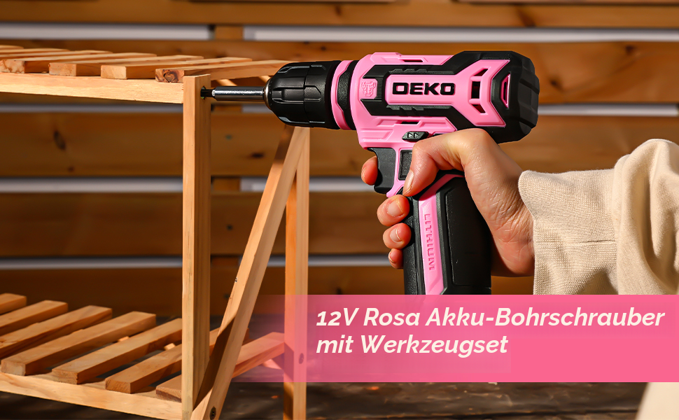 Акумуляторна дриль-шуруповерт DEKO 12V рожева: набір інструментів 238 шт. з акумулятором для дому та ремонту