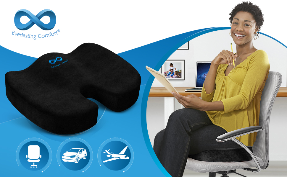 Подушка для сидіння Everlasting Comfort: ергономічна, з Memory Foam для офісу, авто та дому. Підходить для офісного крісла та автосидіння. Зручна, знімний водонепроникний чохол, нековзна основа. Чорна.