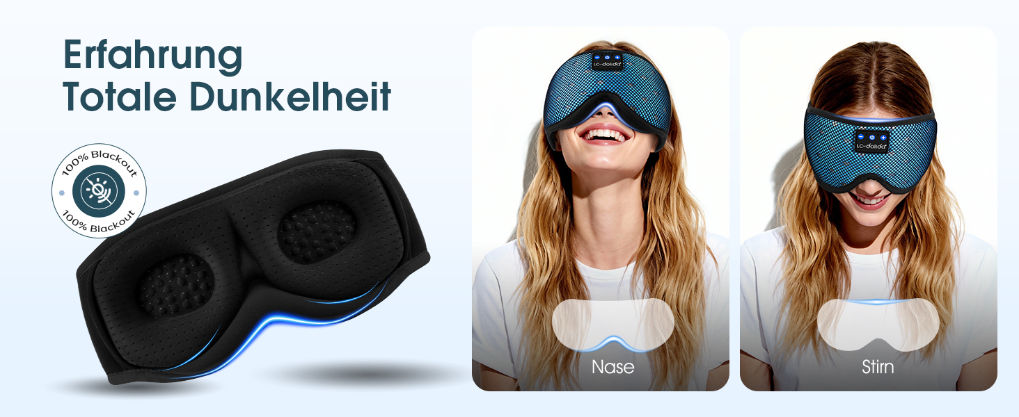 Маска для сну з Bluetooth навушниками Dolida V5.4, м'яка 3D, для сну, подорожей, йоги, медитації (блакитна)