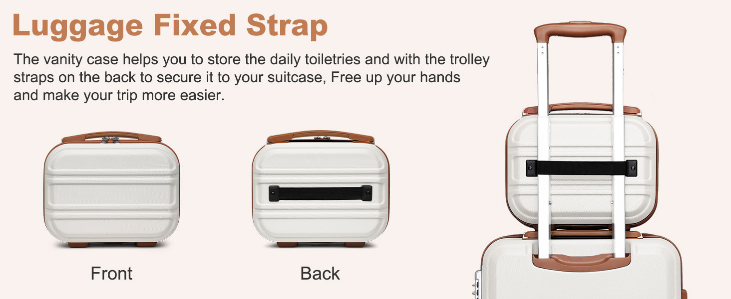 Набір валіз KONO 4 в 1: ручна валіза 55 см, косметичка, сумка для ручної поклажі, кульшова сумка (кремовий білий)