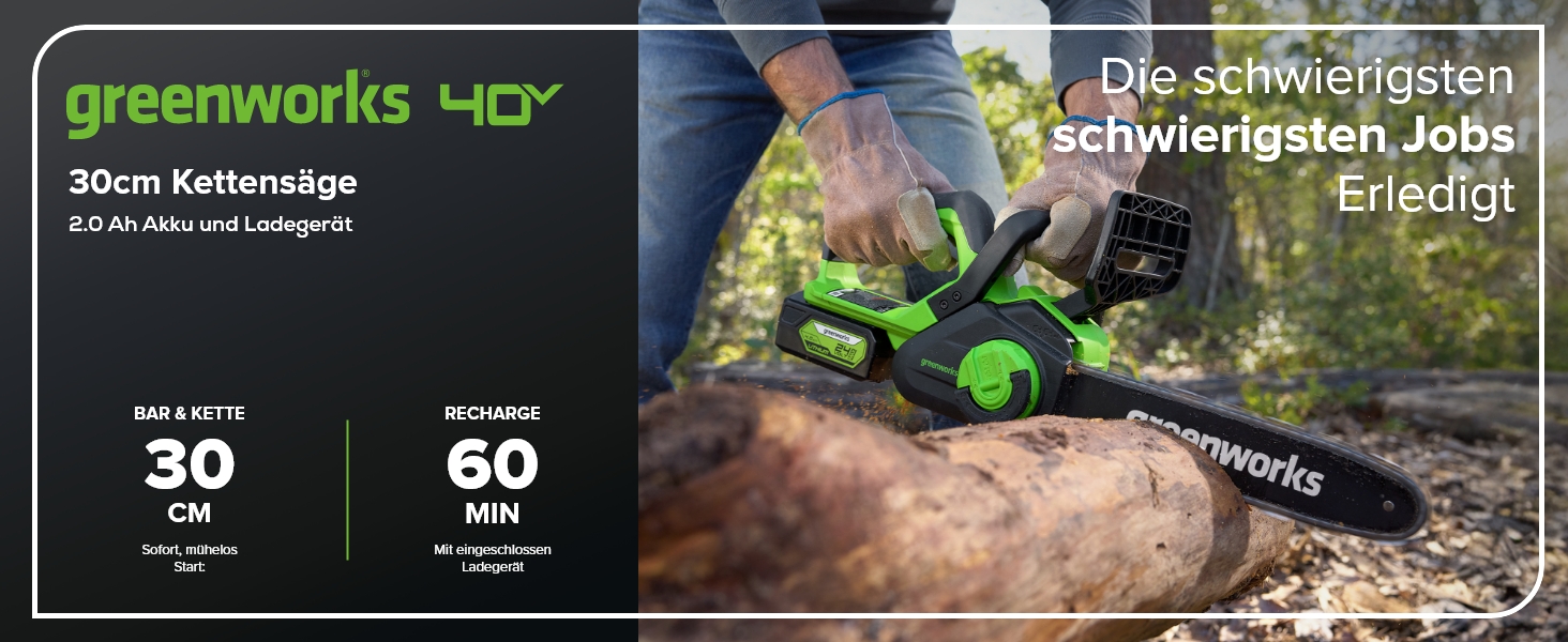 Акумуляторна ланцюгова пила Greenworks G40CS30II 12