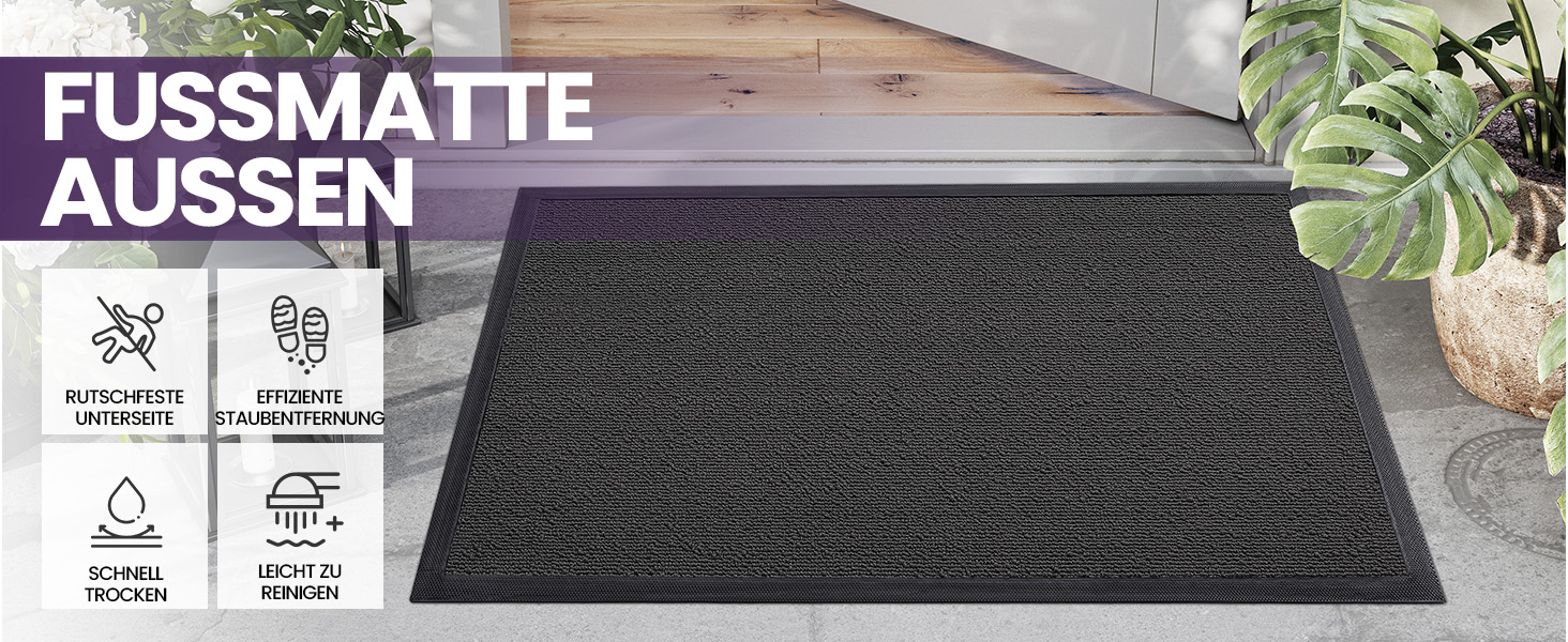Килимок для дому та вулиці DEXI, 60x90 см, сірий - вологостійкий, неслизький, миючий