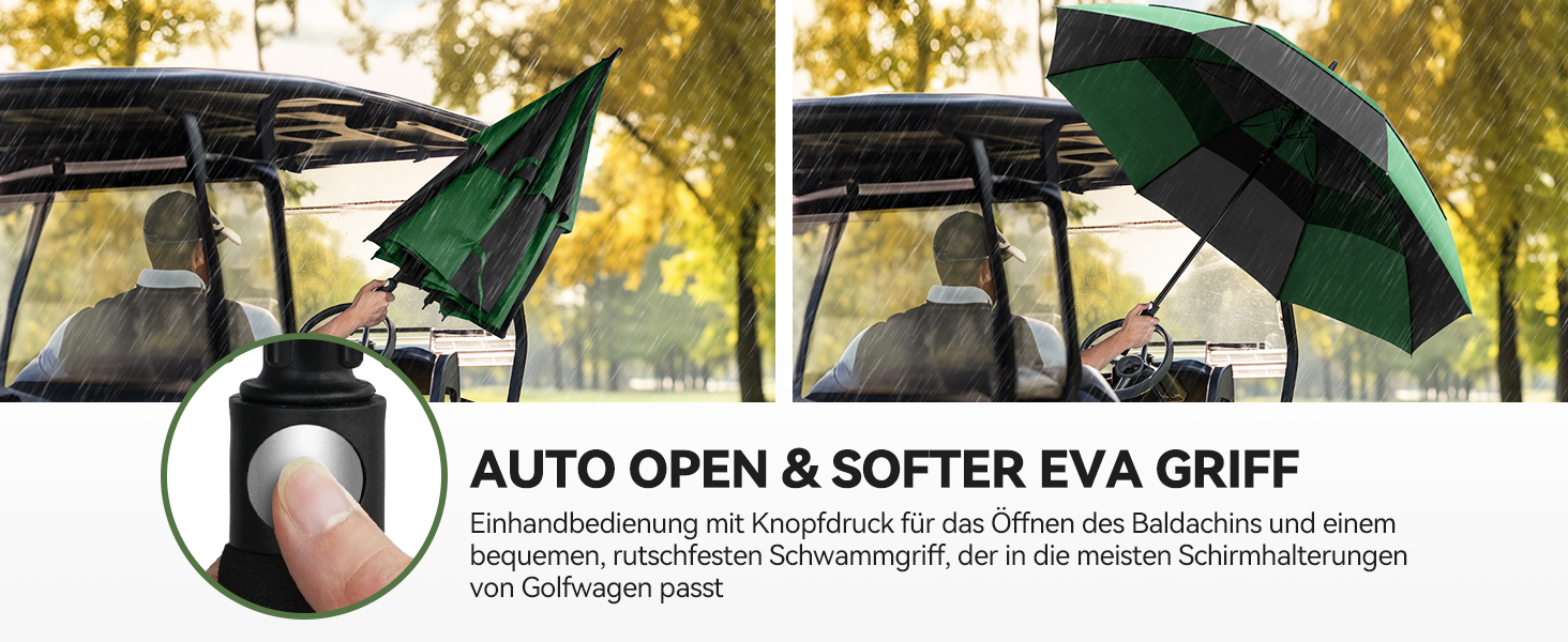 TECKNET Головний парасолька великий XXL, гольф-парасолька 173 см, стійкий до вітру, подвійний купол, вентильований, автоматичне відкриття, ручка EVA, для жінок та чоловіків (чорний та зелений, 150 см)