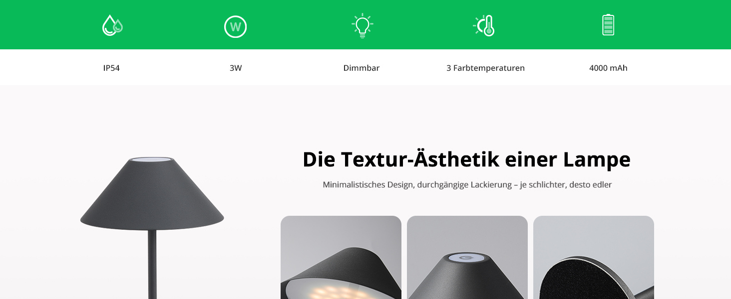 BOJIM 2 шт. LED настільна лампа з акумулятором, бездротова, USB, диммування, магнітна, IP54, для балкона/на вулицю (Антрацит)