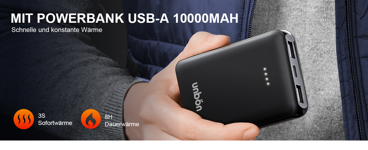 Обогреваемая жилетка UNBON для мужчин и женщин с Powerbank 10000mAh USB, 3 режима нагрева, 6 зон обогрева, жилетка-куртка с аккумулятором (M, Синий)