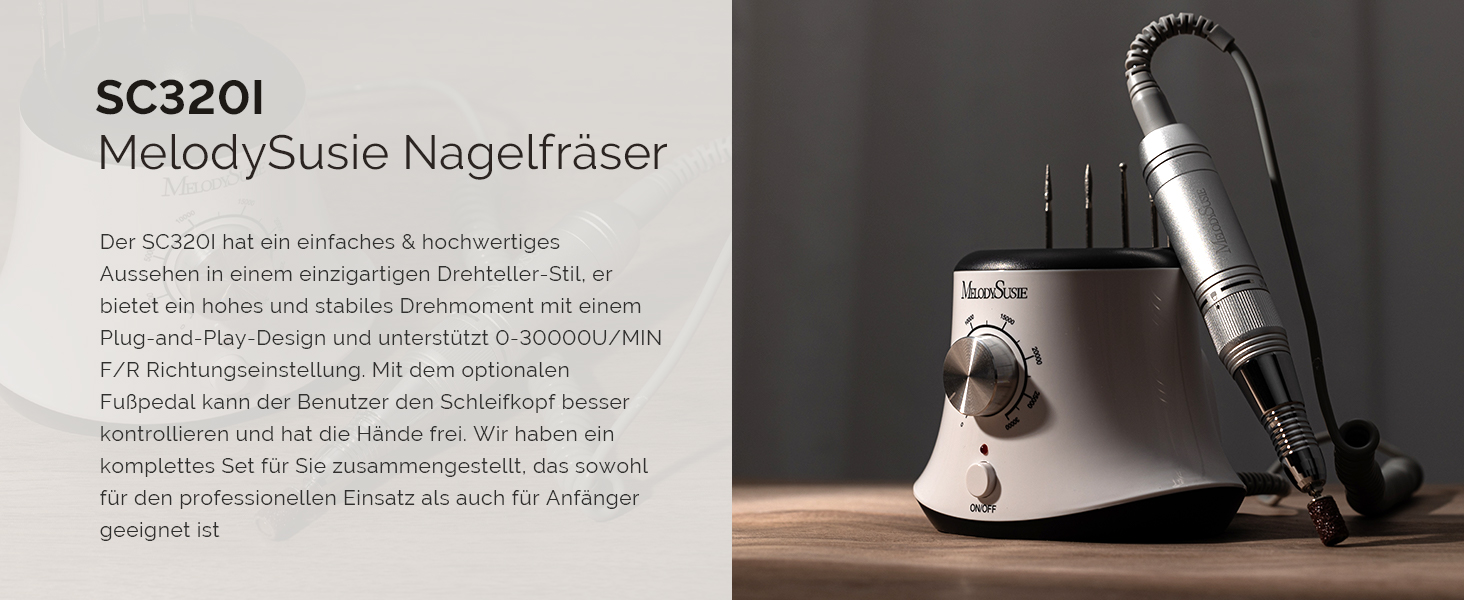 Електричний фрезер для нігтів MelodySusie 30000 об/хв: професійний набір для манікюру та педикюру з педалем, для гелю та акрилу, білий