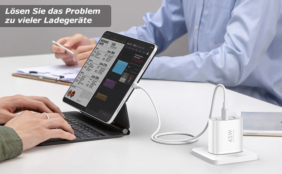 Подвійний зарядний пристрій USB-C 45W GAN для iPhone/Samsung Galaxy, 3 порти, швидка зарядка PPS (чорний)